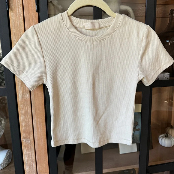 Nuuds baby tee cropped top ribbed beige fitted bone crewneck short sleeve skims - Picture 7 of 7
